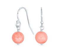 Pendientes Colgantes Redondos De Coral Rosa Suave Y Sencillo Con Gancho Francés De Alambre De Plata Esterlina .925 Para Mujeres