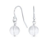 Pendientes Colgantes Redondos De Cristal De Calcedonia Translúcido, Simples Y Sencillos, Con Gancho Francés De Alambre De Plata Esterlina .925 Para Mujeres