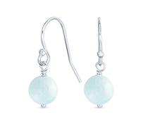 Pendientes Colgantes Redondos De Piedra Preciosa Azul Aquamarina Simple Y Sencillos Con Gancho Francés De Alambre De Plata Esterlina .925 Para Mujeres
