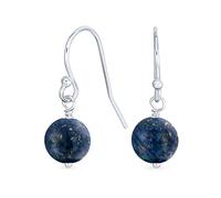 Pendientes Colgantes Redondos De Piedra Preciosa De Lapislázuli Azul Marino Simple Y Sencillo Con Gancho De Pescado Francés Para Mujeres Plata Esterlina .925