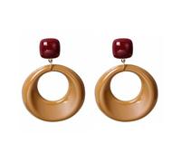 Pendientes colgantes redondos de resina retro para mujer, minimalistas de los años 80 y 90, aretes redondos huecos, ligeros, geométricos, redondos, aretes de tuerca, Resina, Sin piedra preciosa