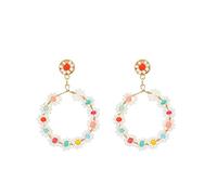 Pendientes colgantes y bonitos, redondos, coloridos y delicados con cuentas de arroz y flores hechos a mano para mujer