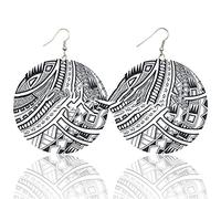 Pendientes colgantes y redondos con textura vintage de madera bohemia para mujer