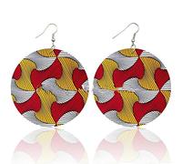Pendientes colgantes y redondos con textura vintage de madera exagerada y caída de colores para mujer