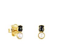 Pendientes con baño de oro 18 kt sobre plata y ónix y perla Glory