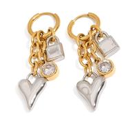 Pendientes con colgante de corazón, elegante accesorio de oreja con textura de acero inoxidable para estudiantes y profesionales de moda, aretes de gota de circonita en forma de corazón