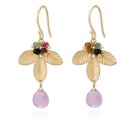 Pendientes con Cuarzo Rosa y Turmalinas, Piedras Naturales para Mujer y Chica Joven, con Hojas, Chapado en Oro 18K, Hechos a Mano, Regalo Original en Caja