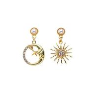 Pendientes con diseño de luna y cielo estrellado del universo, femenino, con perlas de sol, joyería para mujeres y niñas. Bonito procesado