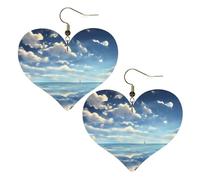 Pendientes con diseño de nubes blancas sobre el mar, elegantes aretes en forma de corazón, accesorios ligeros para mujer, perfectos para fiestas y día de San Valentín.