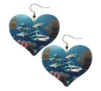 Pendientes con diseño de tiburones bajo el mar, elegantes aretes en forma de corazón, accesorios ligeros para mujer, perfectos para fiestas y día de San Valentín.