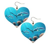 Pendientes con estampado de ballenas de mar profundo, elegantes aretes en forma de corazón, accesorios ligeros para mujer, perfectos para fiestas y día de San Valentín.