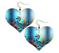 Pendientes con estampado de caballito de mar de coral de fondo marino, elegantes aretes en forma de corazón, accesorios ligeros para mujer, perfectos para fiestas y día de San Valentín.