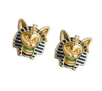 Pendientes con forma de cabeza de gato de faraones, acabado dorado y colorido esmaltado, accesorio para mujeres de moda esmaltados