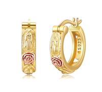 Pendientes con la Virgen María Pendientes de aro de plata de ley Pendientes con la Virgen María Pendientes "Nuestra Señora de Guadalupe" Joyería católica para mujer, Plata de ley, Sin piedra preciosa