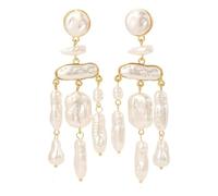 Pendientes con perlas de madera para mujer, pendientes de gota grandes, pendientes de perlas de declaración, pendientes de perlas de boda de moda para mujer Pendientes con colgante de plata, talla
