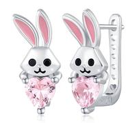 Pendientes Conejito Plata de Ley 925 Aros Niños Niñas Conejo Pendientes Pequeños Aros para Señoras Joyería Animal con Circonita Azul para Niñas Niños Semana Santa