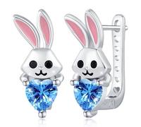 Pendientes Conejo Plata de Ley 925 Aros Niños Niñas Conejito Pendientes Pequeños Aros para Señoras Joyería Animal con Circonita Azul para Niñas Niños Semana Santa