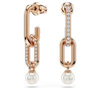 Pendientes Constella, Perla de cristal, Talla redonda, Blancos, Acabado en oro rosa de 18 quilates OS