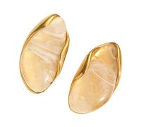 Pendientes contemporáneos de forma geométrica con base de acero inoxidable con detalles de resina, hechos a mano, accesorios para mujer, resina marrón, acero inoxidable, talla única, como se describe