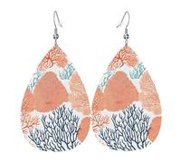 Pendientes Coral Reef Print Pendientesde Piel Sintética Moda Pendientescolgantes Decoración Aretes Colgantes Para Mujeres Fiesta Varias Ocasiones De Fiesta