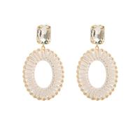 Pendientes creativos, pendientes personalizados de Pendientes de cuentas de arroz hechos a mano, estilo étnico, con diseño geométrico, ovalados y huecos, coloridos y exagerados for fiestas.(White)