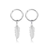 Pendientes Cruz de Plata - Aros Con Cruz, Pluma, Rayo y Estrella para Hombre y Mujer - 14 mm - Perfectos para Tu Estilo de Vida
