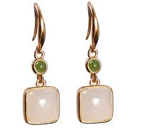 Pendientes cuadrados de jade hetiano bañados en plata 925, joyería elegante y sencilla para mujer, hechos a mano.