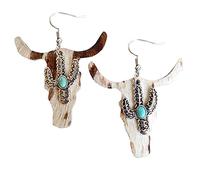 Pendientes cuero con cabeza vaca y textura vaca y cactus.