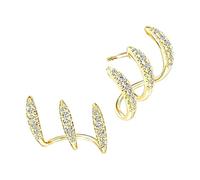 Pendientes curvados brillantes para mujer, par de piedras de triple hilera con forma de marco de oreja adecuado para momentos diarios y de vestir