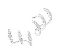 Pendientes curvados dimensionales para mujer, par de piedras de triple hilera con perfil de marco de oreja adecuado para looks de fiesta y cita