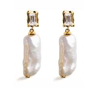 Pendientes Day de Perlas Cultivadas de Agua dulce blancas barrocas de 15-20mm y Circonita | Secret & You | Plata de Ley de 925 milésimas bañada en Oro de 18K