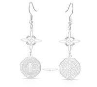 Pendientes De Acero Inoxidable Con Triple Protección Nudo De La Bruja Tetragrámaton Pentagrama Medalla De San Benito Amuleto Pagano Y De Brujería Joyería Para Mujeres Y Hombres