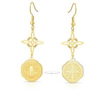 Pendientes De Acero Inoxidable Con Triple Protección Nudo De La Bruja Tetragrámaton Pentagrama Medalla De San Benito Amuleto Pagano Y De Brujería Joyería Para Mujeres Y Hombres