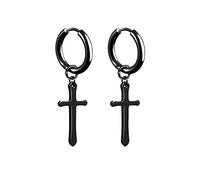 Pendientes de acero quirúrgico para hombres y mujeres redondos con cruz de aro para hombres y mujeres, Sin piedras preciosas