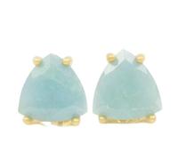 Pendientes de aguamarina natural de en plata de ley 925 bañada en oro | Pendientes con forma de trillón, estilo minimalista para mujer | LK_VSTD_0189