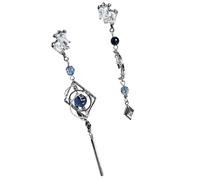 Pendientes de aleación de luna de estrella con cadena extendida y detalle de circonita brillante, accesorio de oreja colgante de cristal, elegantes aretes metálicos con detalles fluidos y orejas