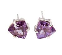 Pendientes de alejandrita natural de en plata de ley 925 bañada en plata | Pendientes con forma de trillón, estilo minimalista para mujer | LK_VSTD_0595