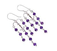 Pendientes de amatista de 4 mm, cabujón de bola de plata de ley 925, aretes colgantes de gema morada, diseño minimalista, joyería ligera hecha a mano, regalo bohemio para mujeres, piedra natal de