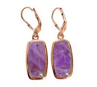 Pendientes de amatista de plata de ley 925 de 19 x 10 mm, rectángulo de cabujón, juego de bisel de cabujón morado, multicolor, aretes colgantes hechos a mano, joyería bohemia, regalo para ella