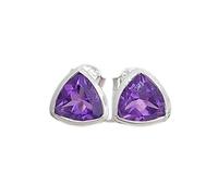 Pendientes de amatista natural de en plata de ley 925 bañados en plata | Pendientes con forma de trillón, estilo minimalista para mujer | LK_VSTD_0102