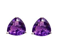 Pendientes de amatista natural de en plata de ley 925 bañados en plata | Pendientes con forma de trillón, estilo minimalista para mujer | LK_VSTD_0103