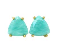 Pendientes de amazonita natural de en plata de ley 925 bañada en oro | Pendientes con forma de trillón, estilo minimalista para mujer | LK_VSTD_0182