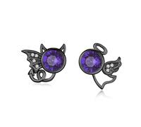 Pendientes de ángel y diablo, plata de ley 925, piedra lunar, hipoalergénicos, pendientes de piedra lunar, pendientes de Navidad para niñas y mujeres, Plata, Circonia cúbica