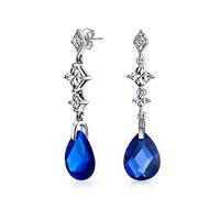 Pendientes de Araña de Circonia Cúbica CZ en Forma de Pera con Facetas Briolette Azul Real para Mujeres de Plata de Ley
