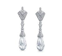 Pendientes de Araña de Estilo Vintage con Lágrima Facetada de Briolette de Circonita Cúbica CZ para Mujeres Prom .925 Plata de Ley