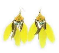 Pendientes de araña de plumas amarillas con borla tribal gitana boho, gancho de pez, Pluma