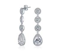 Pendientes de Araña en Forma de Lágrima con Triple Halo Redondo Pavé CZ de Declaración de Moda Clásica de Joyería Nupcial para Mujeres Boda Prom Plateado