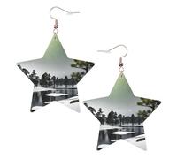 Pendientes de árbol de aguja de pino para mujer, aretes colgantes de estrella brillante, joyería de gota de moda para salir por la noche, One Size, Cuero