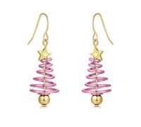 Pendientes de árbol de Navidad, aretes trenzados de campana de árbol de Navidad, aretes de oro verde esmaltado, aretes colgantes brillantes, joyería de regalo para mujeres y niñas con tarjeta de