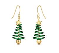 Pendientes de árbol de Navidad, aretes trenzados de campana de árbol de Navidad, aretes de oro verde esmaltado, aretes colgantes brillantes, joyería de regalo para mujeres y niñas con tarjeta de